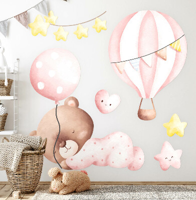 Falmatrica 130x121 Teddy mackó lufikkal és csillagokkal, pasztell akvarell színben