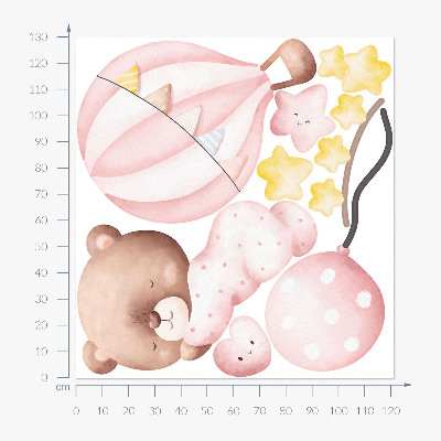 Falmatrica 130x121 Teddy mackó lufikkal és csillagokkal, pasztell akvarell színben