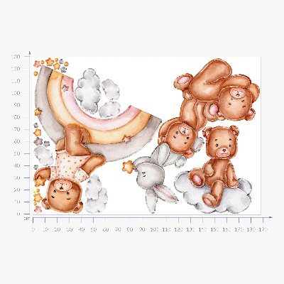 Falmatrica 130x188 Teddy mackók és egy nyúl a pasztell szivárványban és a felhőkben