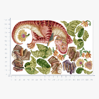 Falmatrica 130x194 Piros dinoszaurusz rajzokkal és virágokkal