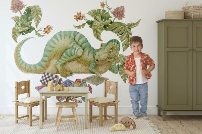 Falmatrica 130x168 Dinoszaurusz minta levelekkel és pasztell virágokkal