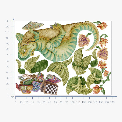 Falmatrica 130x168 Dinoszaurusz minta levelekkel és pasztell virágokkal