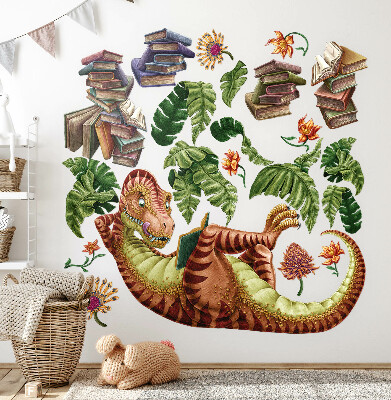 Falmatrica 60x90 Vörös dinoszaurusz rajzokkal és növényzettel