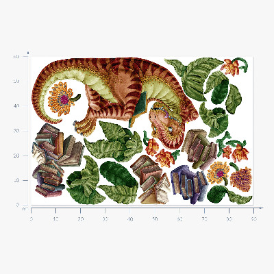 Falmatrica 60x90 Vörös dinoszaurusz rajzokkal és növényzettel