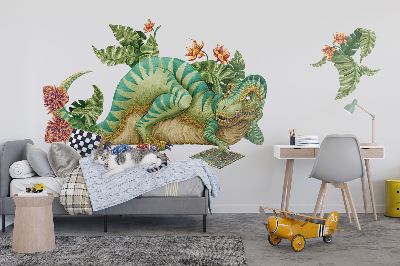 Falmatrica 60x76 Dinoszaurusz rajzfilm stílusú levelekkel és virágokkal