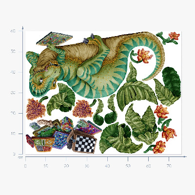 Falmatrica 60x76 Dinoszaurusz rajzfilm stílusú levelekkel és virágokkal