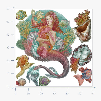Falmatrica 60x60 Mermaid rajzfilm stílusú víz alatti kagylókkal