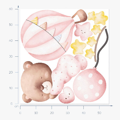 Falmatrica 60x56 Teddy mackó lufikkal és csillagokkal, pasztell akvarell színben