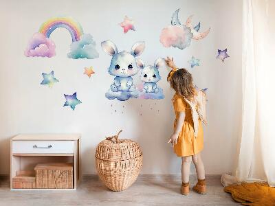 Falmatrica 60x80 Nyuszik a pasztell égbolton, a szivárvány és a csillagok
