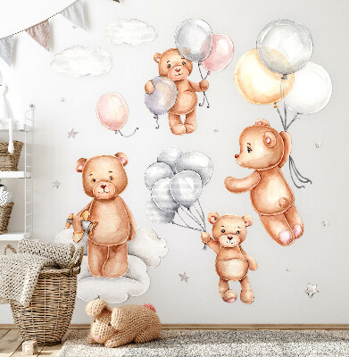 Falmatrica 60x90 Aranyos mackók léggömbökkel, pasztell felhőkben