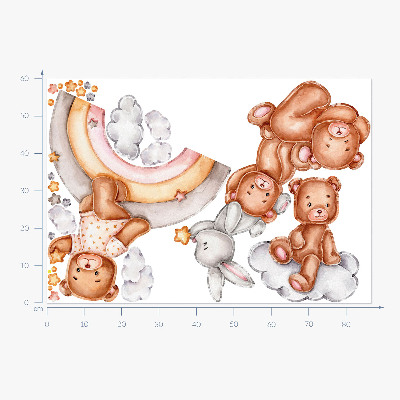 Falmatrica 60x87 Teddy mackók és egy nyúl a pasztell szivárványban és a felhőkben
