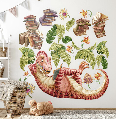 Falmatrica 60x90 Piros dinoszaurusz rajzokkal és virágokkal