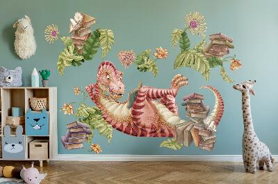 Falmatrica 60x90 Piros dinoszaurusz rajzokkal és virágokkal