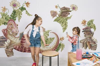 Falmatrica 60x90 Piros dinoszaurusz rajzokkal és virágokkal