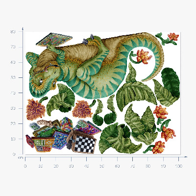 Falmatrica 80x102 Dinoszaurusz rajzfilm stílusú levelekkel és virágokkal