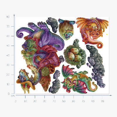 Falmatrica 80x97 Színes sárkányok mesecsalád illusztrációs stílusban