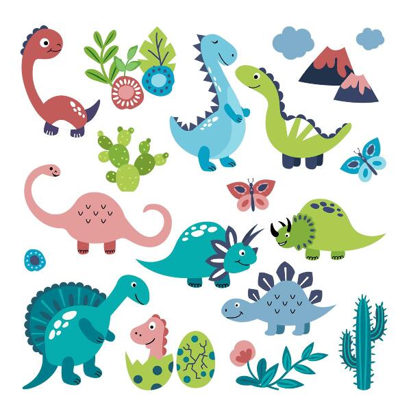 Falmatrica 80x144 Vidám dinoszauruszok pasztell palettában