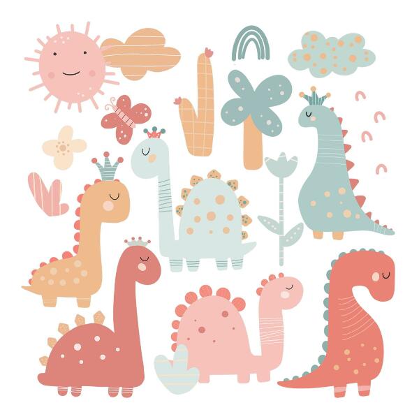 Falmatrica 80x122 A dinoszauruszok pasztell világa bohó stílusban