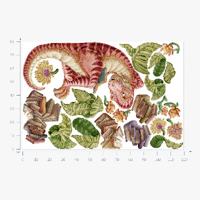 Falmatrica 80x119 Piros dinoszaurusz rajzokkal és virágokkal