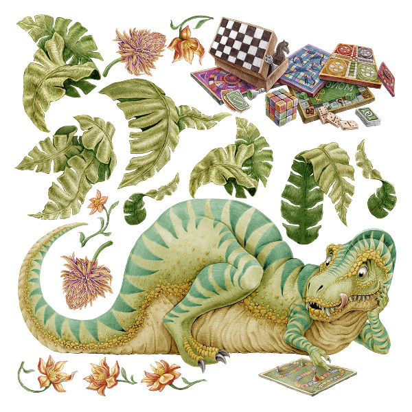 Falmatrica 80x103 Dinoszaurusz minta levelekkel és pasztell virágokkal