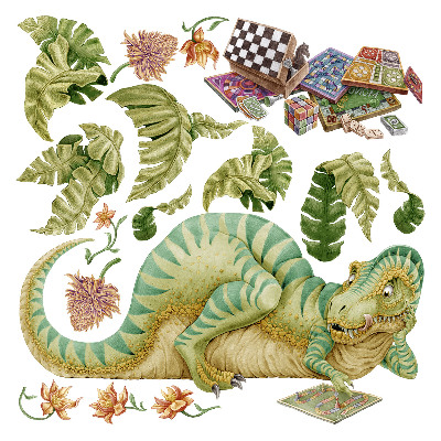 Falmatrica 80x103 Dinoszaurusz minta levelekkel és pasztell virágokkal