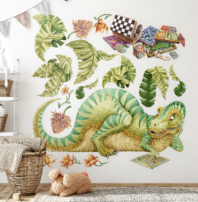 Falmatrica 80x103 Dinoszaurusz minta levelekkel és pasztell virágokkal