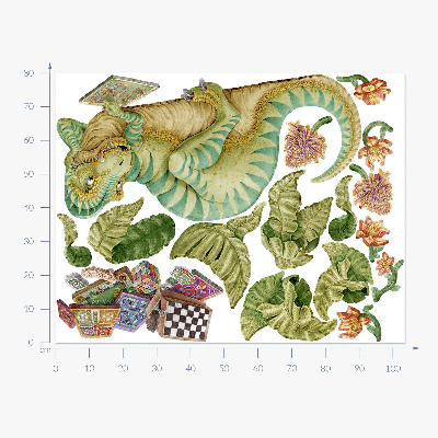 Falmatrica 80x103 Dinoszaurusz minta levelekkel és pasztell virágokkal