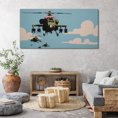 Vászonkép Helikopterek rózsaszín íjakban