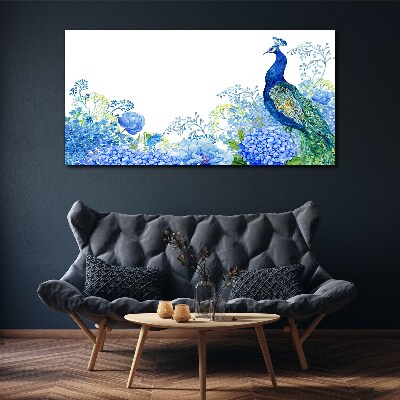 Vászonkép Virágok madár páva