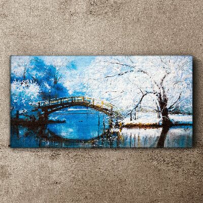 Vászonkép Téli folyó fa hídja