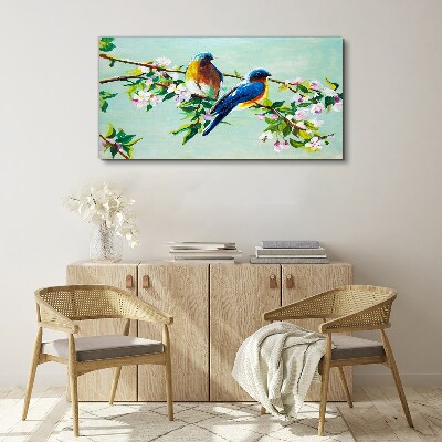 Vászonkép A virágok ágai madarak