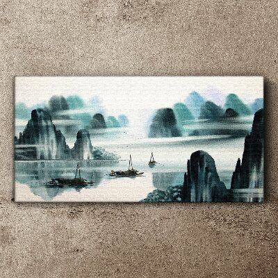 Vászonkép Kínai tintasugaras csónakok