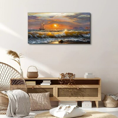 Vászonkép Seaside hullámok naplemente