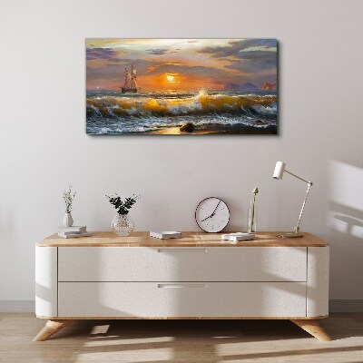 Vászonkép Seaside hullámok naplemente