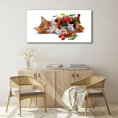 Vászonkép Kép üvegállatok macska patkány gyümölcs