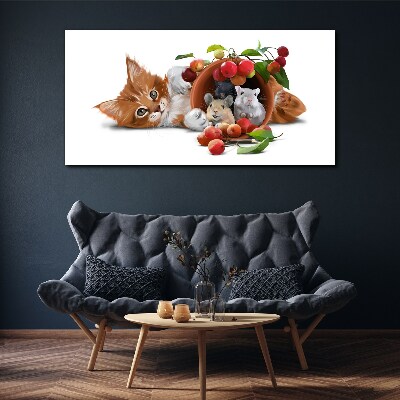 Vászonkép Kép üvegállatok macska patkány gyümölcs