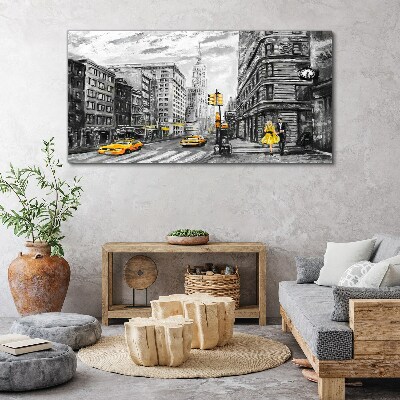 Vászonkép New York utca sárga taxikban