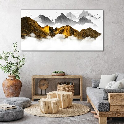Vászonkép Absztrakt hegyi köd madarak