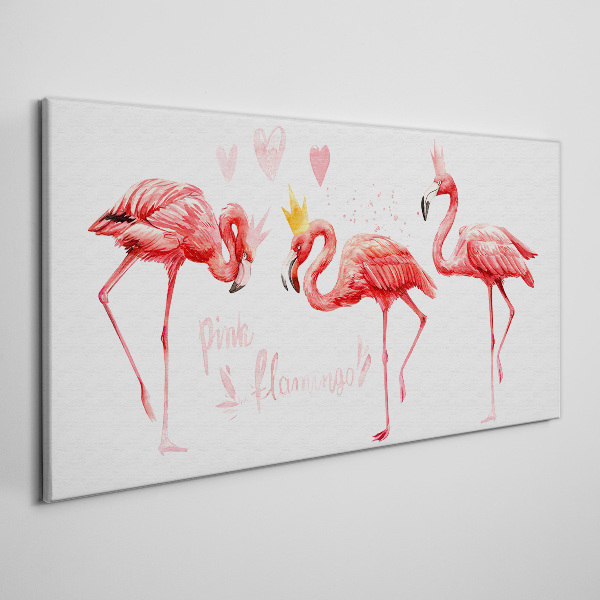 Vászonkép Rózsaszín flamingók koronával