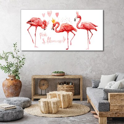 Vászonkép Rózsaszín flamingók koronával