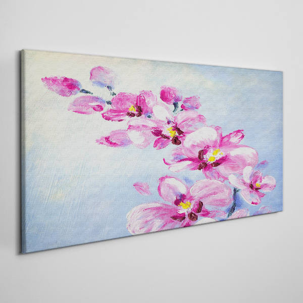 Vászonkép Rózsaszín orchideák kék alapon
