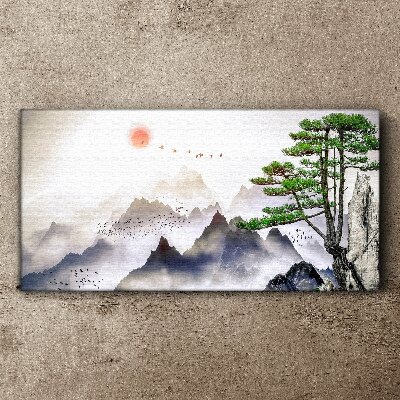 Vászonkép Hegyi köd napfa