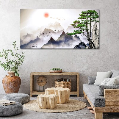 Vászonkép Hegyi köd napfa