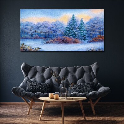 Vászonkép Akvarell hófa erdő