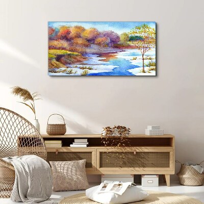 Vászonkép Akvarell fa folyó