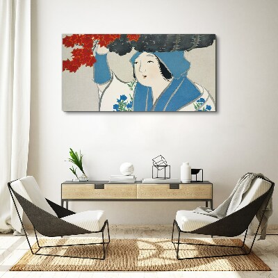 Vászonkép Női Kimono levelek