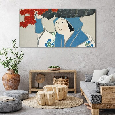 Vászonkép Női Kimono levelek