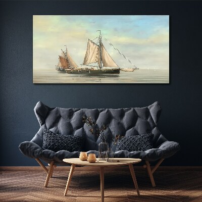 Vászonkép Tengerfestmény hajó halász