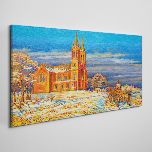 Vászonkép Téli táj templommal