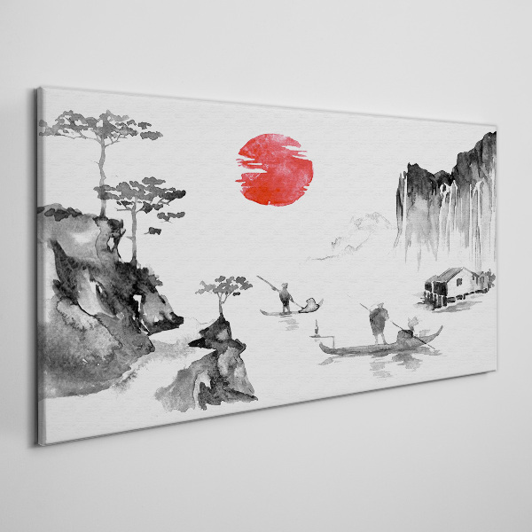 Vászonkép Japán ázsiai templom halász